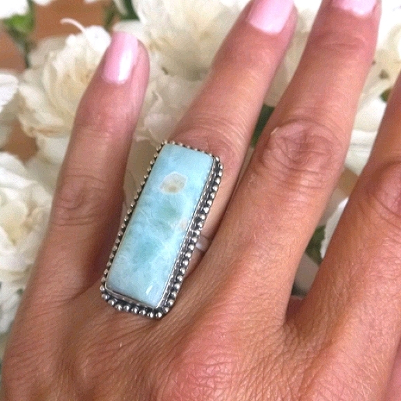 Dreamgems Jewelry - Genuine Aqua Larimar Gemstone Sterling Ring